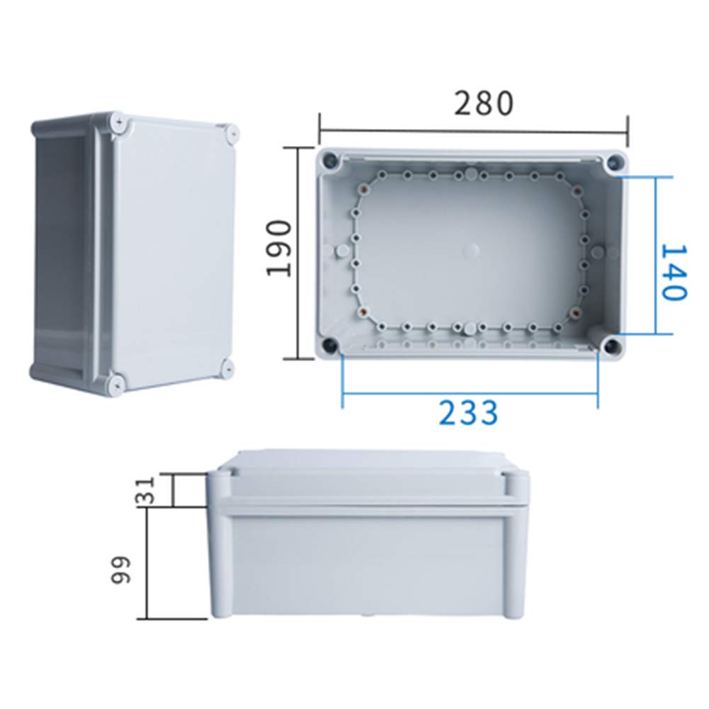 Fielect 11.02" x 7.48" x 5.12" Junction Box ABS Plastic Dustproof Waterproof IP67 Universal Electrical Project Enclosure