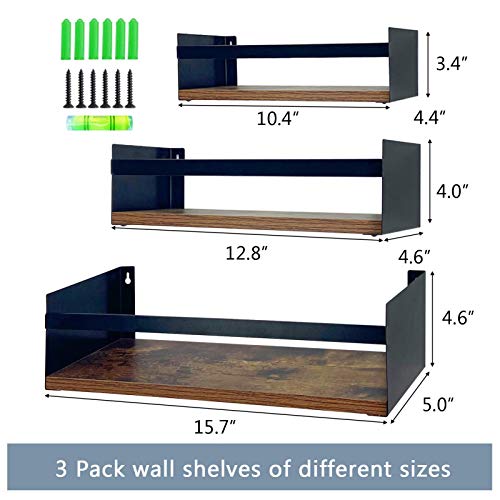 Giftgarden Black Floating Shelves For Wall Set Of 3, Industrial Thick Wall Shelf Rack With Iron Rail Bracket For Storage Bathroom Kitchen Bedroom Plant Nursery Books Laundry #TOP2