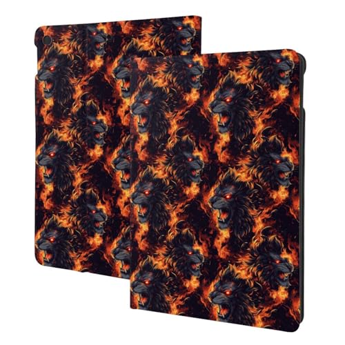 Housse iPad 10.2 à mise en veille automatique et protection folio intégrale motif lion flamme