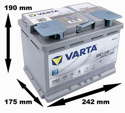 BATTERIA VARTA D52 AGM 12V 60 AH 680A EN START STOP 242x175x190 560901068