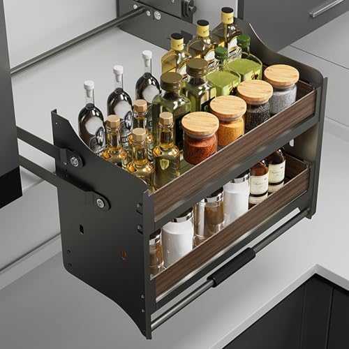 Heavy Duty 2-Tier Pull Down Cabinet Shelf, Rack di stoccaggio a Discesa Regolabile per Gli armadi Superiori della Cucina, organizzatore di Risparmio di Spazio per Bar Cafe Home (24x10x21 Pollici)