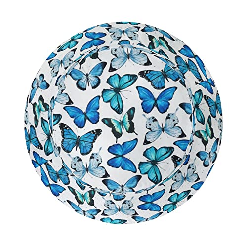Blue Butterfly Bucket Hat For Women Men, Reversible Foldable Fisherman Sun Hat Full Print Beach Travel Summer Cap For Running Hiking Outdoor Sports #TOP2