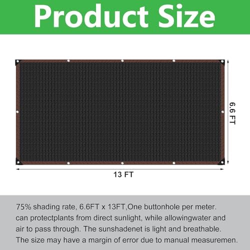 13 x 6.6 Ft 75% Garden Sunblock Shade Cloth- UV Resistant Sunblock Shade Netting Cover- Garden Shade Mesh Tarp with Grommets for Plant Flower Greenhouse Chicken Coop Barn Kennel