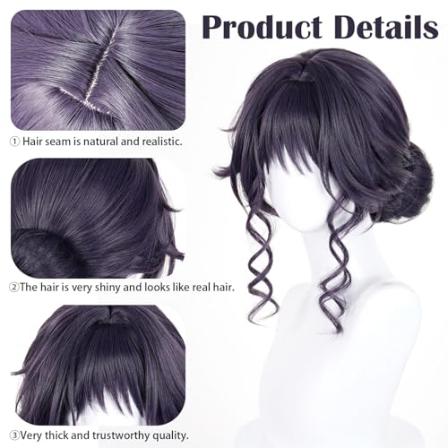 Image of LABEAUTE Kaoruko Waguri Cosplay Wig Dark Purple Elegant Bun Updo Heat Resistant Synthetic Hair Wig with Cap for Women Anime Cosplay Convention Daily Wear