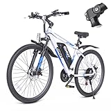 QNUT 350W Full Aluminum Electric Bike for Adults & Teens, Upgraded Adjustable Handlebars, 21-Speed 26' Commuter E-Bike with Dual Disc Brakes, 40-Mile Range, Mountain Bike for Men/Women (Dawn Glide)