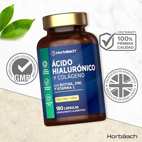 Miniatura 6 de Ácido Hialurónico Cápsulas Con Colágeno Biotina Zinc Selenio Y Vitamina C Vitaminas Para Cabello Piel Y Uñas Para Las Articulaciones, Músculos Y Huesos 180 Cápsulas Horbaach