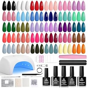 Beetles Gel Nail Polish Kit with U V Light, Beetles Four Seasons Glow 32 Colors Gel Polish 54 Pcs Nail Kit with Base and Matte&Glossy Top Coat Soak Off DIY Art Manicure Gifts for Women Teens Girls