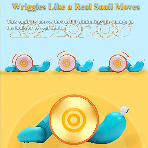 Image of Pull String Crawling Snail, Funny Wriggly Snail Toddlers Walking-Learning Toy Pull and Push Baby Toy with Lights Effect (Blue-Orange)