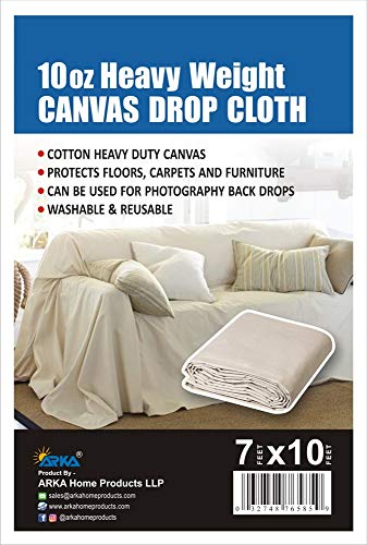 Image of Arka Home Products Dust Sheet Drop Cloth, Canvas (Natural) Protective Furniture Covers - HeavyDuty, Durable, Dust-Proof & Reusable for Painting, Decorating, Storage (7 X 10 Ft)