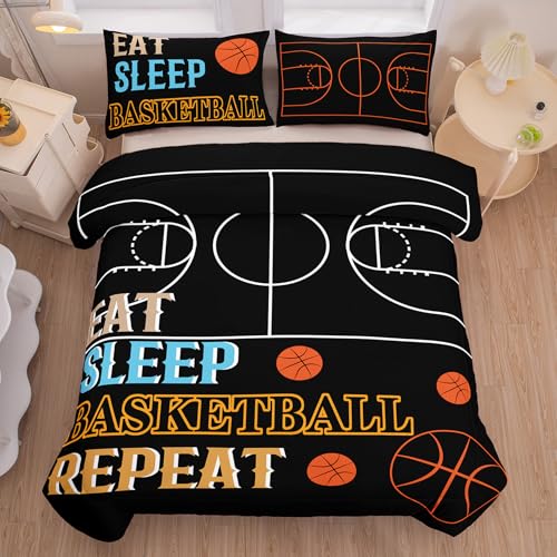 Image of Peopleareok Basketball Bedding Set Twin (68x86 Inch), 3D Printed Basketball Theme Comforter, Sport Bedding Set for Boys Kids, 2 Pieces Soft Microfiber Comforter Set for Boys with Pillowcase