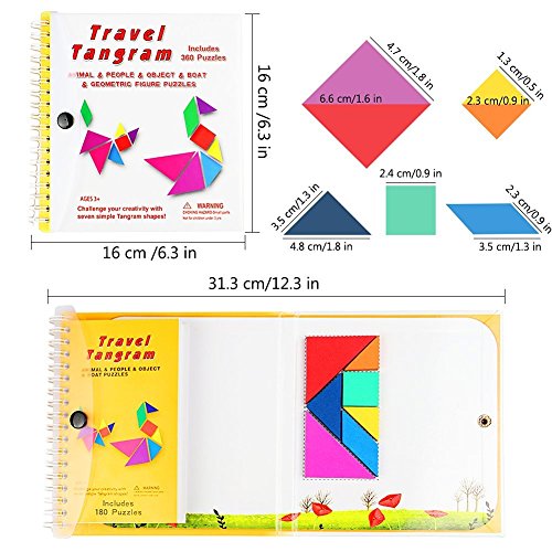 Travel Tangram Puzzle - Magnetic Pattern Block Book Road Trip Game Jigsaw Shape For Kids Toddlers Challenge Iq Educational Toy Gift Brain Teasers 360 Patterns【2 Set Of Tangrams】 #TOP1