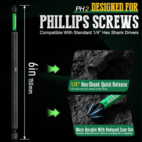 Image of PH2 Phillips Bits #2 - 10 Pack 6 inch Extra Long Impact Driver Bits,S2 Steel Magnetic Screwdriver Bits for Power Tools and Screw Guns