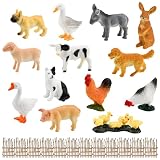 LANSKYLAN 13 PCS Figuras de Animales de Granja, Mini Figuras de Animales de Granja Realistas, Set de Figuras de Granja con 12 Vallas, Decoración para Fiesta de Cumpleaños y Navidad