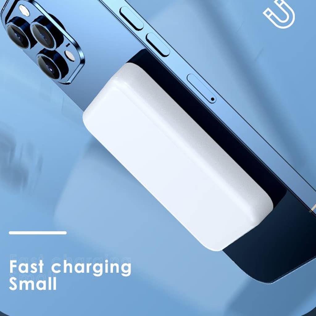 JJJ Banque de Puissance magnétique 10000mAh Grande capacité Mini Charge Rapide sans Fil légère (Color : White)