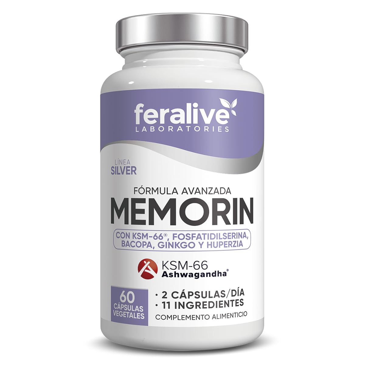 Memorin 60 Cápsulas – Fórmula con KSM-66® Ashwagandha, Bacopa, Ginkgo, Fosfatidilserina – Suplemento para Memoria, Concentración y Rendimiento Cognitivo