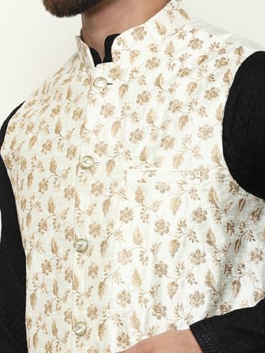 Image of Sojanya (Since 1958 Men'S Silk Blend Kurta Pyjama & Nehru Jacket Combo