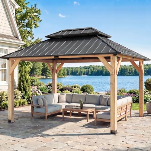 Devoko 10' x 12' Outdoor Wood Gazebo,Metal Hardtop Gazebo,Color DIY