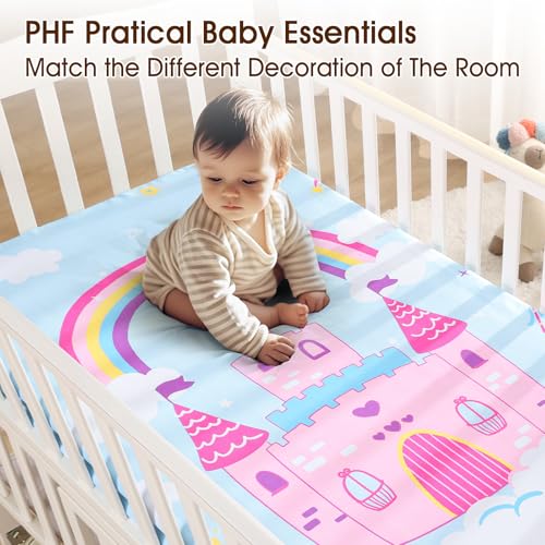 Image of PHF 3 Pack Soft Castle Crib Sheets Fitted, Comfy Breathable Baby Sheets for Girls, 28x52 Inches Fits Standard Crib and Toddler Mattresses, Castle