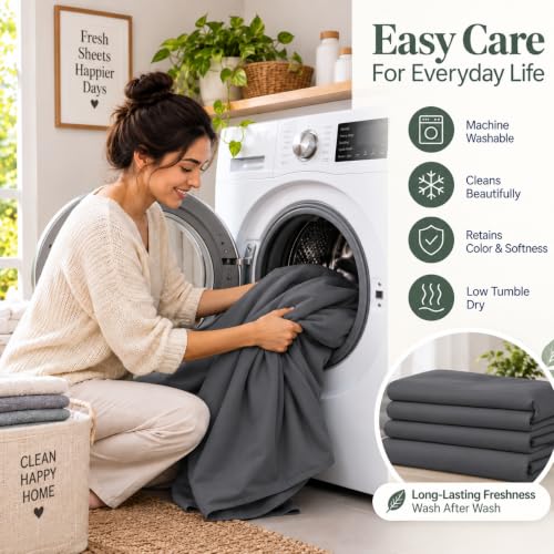 Image of Bedsheets for Single - 60X90 Inch Bed - Microfiber Plain Dark Grey Bed Sheet Include Pillow Cover, Ultra Soft | for Home, Hotel, Villa, Resort and Guest House