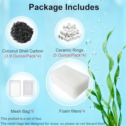 Image of 4 Set Three-Stage Filtration Maintenance Kit, Replacement for AquaClear 50 /200 Power Filter, Complete Media Bundle for 20-50 Gallon Aquariums - Includes Carbon, Ceramic Rings, Foam & Bags