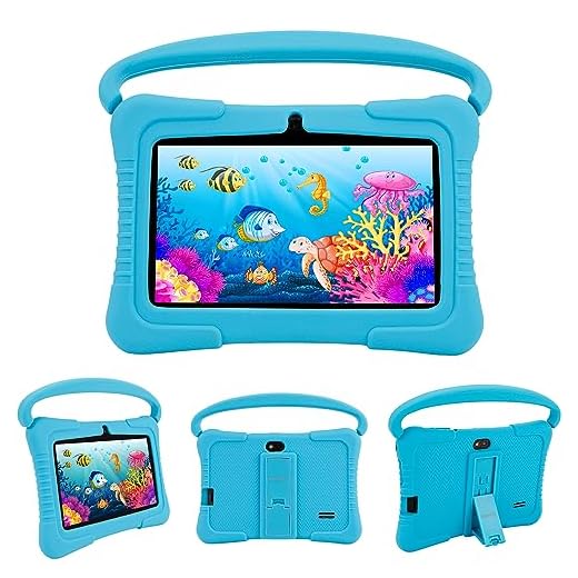 Veidoo Kids Tablet, 7 inch Android Tablet PC, 1GB RAM 16GB ROM, Safety Eye Protection Screen, WiFi, Bluetooth, Dual Camera, Educational, Games, Parental Control APP, Tablet with Silicone Case(Blue)