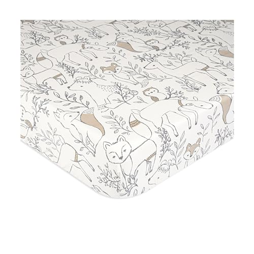 Image of Crane Baby Crib Sheet, Woodland Animal Crib Sheets & Toddler Sheets, 100% Cotton Crib Sheets for Standard Crib Mattress, 28"x 52", Breathable Crib Sheets, Fitted Crib Sheets for Boys and Girls