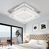 AUDIAN Flush Mount Ceiling Light Ceiling Lamp Dimmable LED Modern Square Shade K9 Crystal Bead Ceiling Flush Mount Polished Chrome Light for Porch Bedroom Children's Room Bathroom W14.2H4.5''