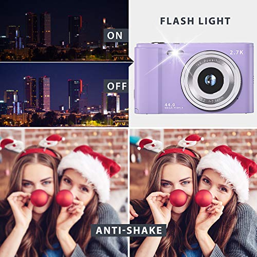 Digital Camera, FamBrow 2.7K Ultra HD 44 MP Vlogging Camera with 16X Digital Zoom,Point & Shoot Digital Camera with 2.88\" LCD Screen Compact Portable Mini Camera for Beginner,Teens, Kids (Purple)