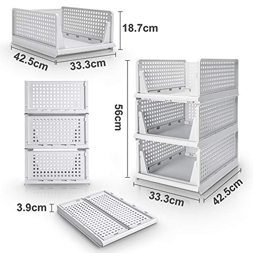 Yorbay Stapelbare garderobe-organizer, 3 stuks, kledingopbergdoos, uittrekbare ladeverdelers, opvouwbare plastic manden… - Image 3