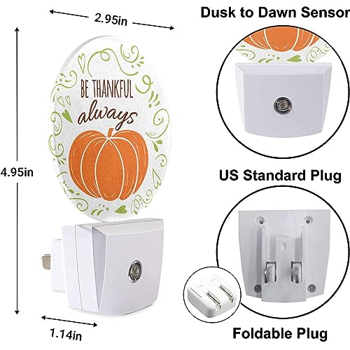 Image of Be Thankful Always Decorative Night Light Plug in Pumpkin Thanksgiving Day Auto LED Lighting Energy Saving Round Lights Gifts for Boys Girls Men Women