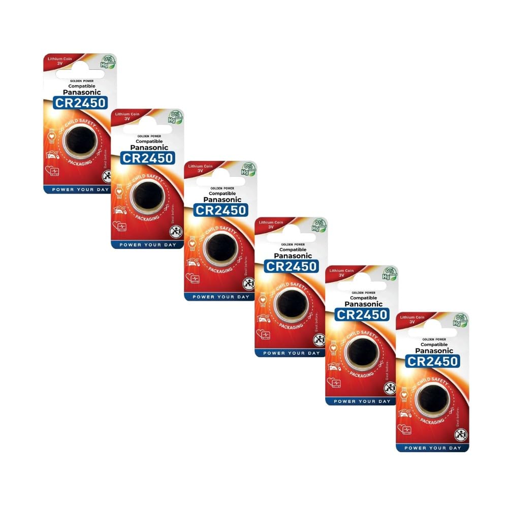 golden power compatible with panasonic cr2450 3v lithium coin battery (pack of 6)