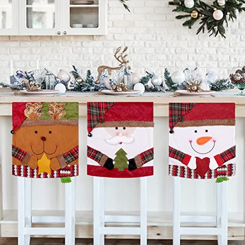 Keepshowing 6 Pcs Christmas Chair Back Cover, Snowman Santa Claus Reindeer Xmas Dinner Chairs Cover Kitchen Dining Chair Slipcovers Sets For Holiday Festival Party Decor (Style1) #TOP4