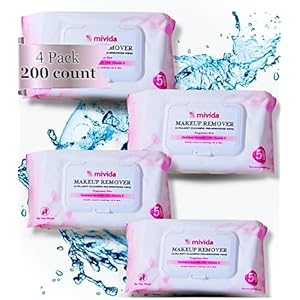 mivida Hypoallergenic Makeup Remover Wipes with Vitamin E | 4×50 count Total 200 bulk make up removing Wipes | Fragrance Free makeup wipes