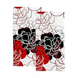 Vantaso Peonies Flower Black Red Hand Towels Set 2 for Bathroom Kitchen Towels Microfiber Bath Towel