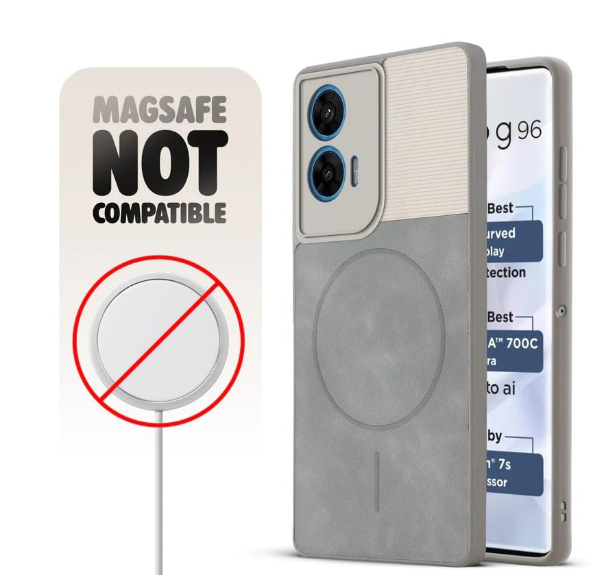 Image of Bintage CASE Dual-Leather Mac Safe Design Phone Case| Soft Touch Finish | Full Camera Protectection Back Cover Compatible for Motorola Moto Edge 50 Fusion - White & Matelic Grey