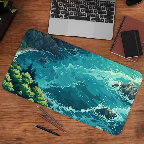 Image of Lofi Pixelart Coast Premium Desk Mat | Anti-Skid | Anti-Slip | 60 x 28 cm | Laptop Mat for Work from Home /Office /Gaming- Extended Mouse pad and Keyboard Desk mat
