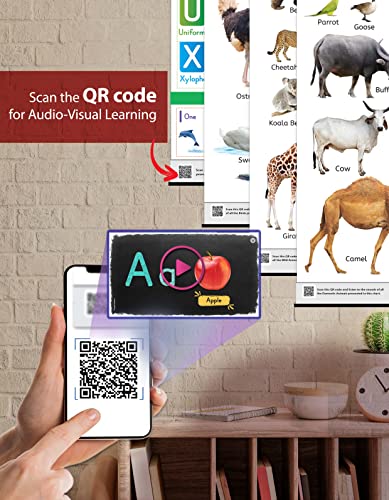 Image of All in One Charts for Kids Age 2+ Years (72 x 49.5 cm) | 8 Charts | Alphabet, Numbers, Animals, Birds & Good Habits | Education Wall Posters with Pictures for Preschool & Nursery | Water Resistant