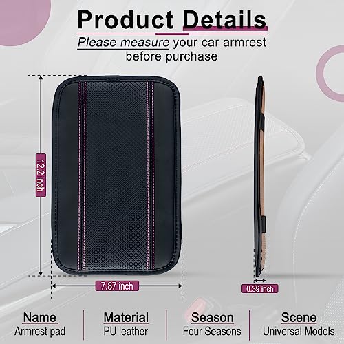 Image of Amiss Car Center Console Pad, Universal Waterproof Car Armrest Seat Box Cover, PU Leather Auto Armrest Cover Protector,Vehicle Interior Accessories fits SUV /Truck /Car (Black-Pink)
