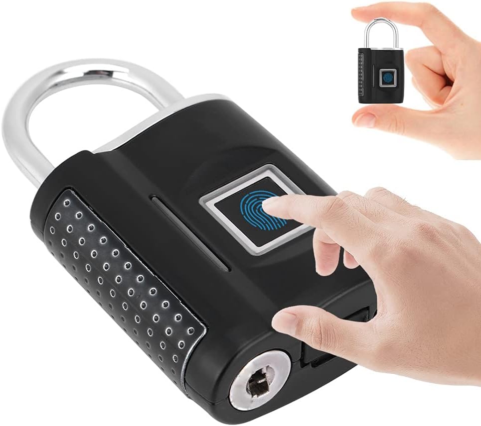 Fingerprint Padlock for Suitcase Luggage Backpack, Smart No Password Lock, Green - Quick Unlock, Long Battery Life, Portable Security (Black)