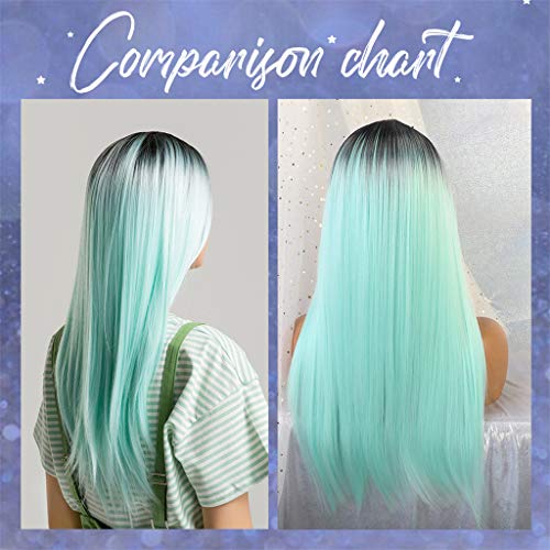 Flameer Perucas Compridas Retas Parte Do Meio Preto Verde Festa De Halloween Peruca Feminina