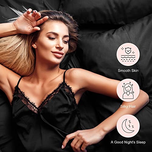 Seiwohl Satin Pillowcases for Hair and Skin Black Silk Pillowcase 2 Pack with Hair Silk Scrunchies for women Cooling Pillow cases with Envelope Closure - Image 3