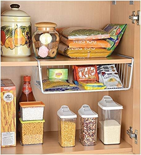 Image of Styleys Metal Under Shelf Basket Wire Rack for Extra Cabinet Storage 13.5-inch (13.5 Inch 1 Pcs White) - S11027A, Hanging Shelves
