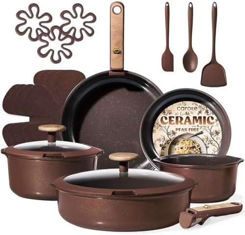 CAROTE Pots and Pans Set, Ceramic Cookware Set Non Stick with Det...