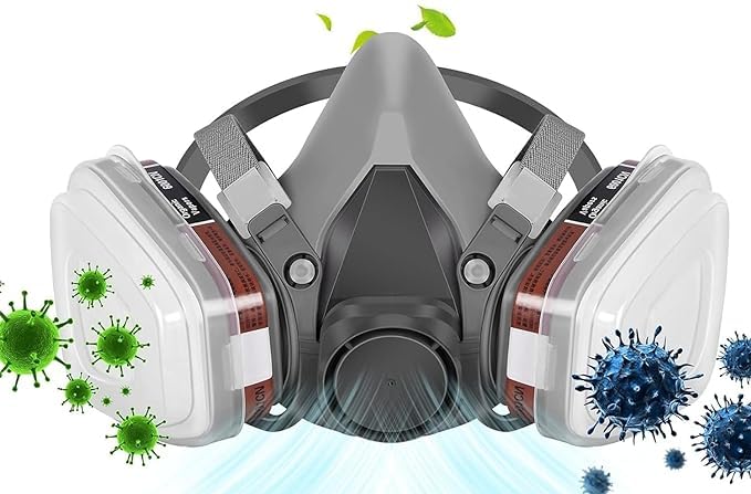 Divik Comfortable Half Face piece Respirator Organic Vapor Acid Gas Cartridge Half Face Mask Reusable & Breathable Air Compatible Protect with Airborne Particles Filtration (1Pcs)