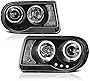 [For 2005-2010 Chrysler 300C Halogen Model] LED Halo Ring Black Projector Headlight Headlamp Assembly, Driver & Passenger Side