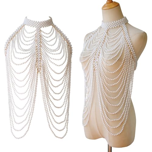 Cadena para cuerpo con perlas chal de joyería que realza vestidos de boda simples 4