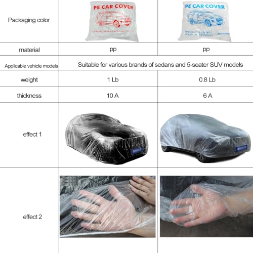 Image of Blue 4 Packs Disposable Car Cover Clear Plastic Car Cover Universal Rain Dust Garage Cover with Elastic Band Medium (12.4 FT x 21.6 FT)