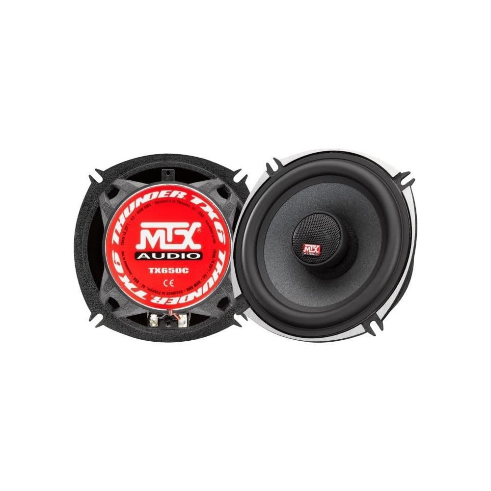 MTX TX650C Haut-parleurs voiture Coaxiaux 13cm 2 voies 80W RMS 4O châssis alu Tweeters néodyme dôme soie Membrane pulpe célu