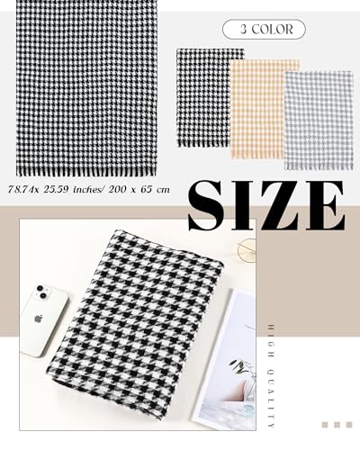 Geyoga 3 Pcs Houndstooth Checked Scarf Large Cashmere Feel Pashmina Shawls and Wraps Classic Soft Winter Scarf with Tassels for Women Men Ladies, 3 Colors2