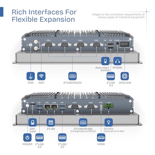 Image of 10.4 inch Industrial Embedded Panel PC, IP65 Fanless Touch All in One Computer, Windows 11 Pro, Auto Power-on, 2xLAN,HDMI,6xUSB,2xRS485,4xRS232 (I3-10110U, 16GB RAM 512GB SSD)